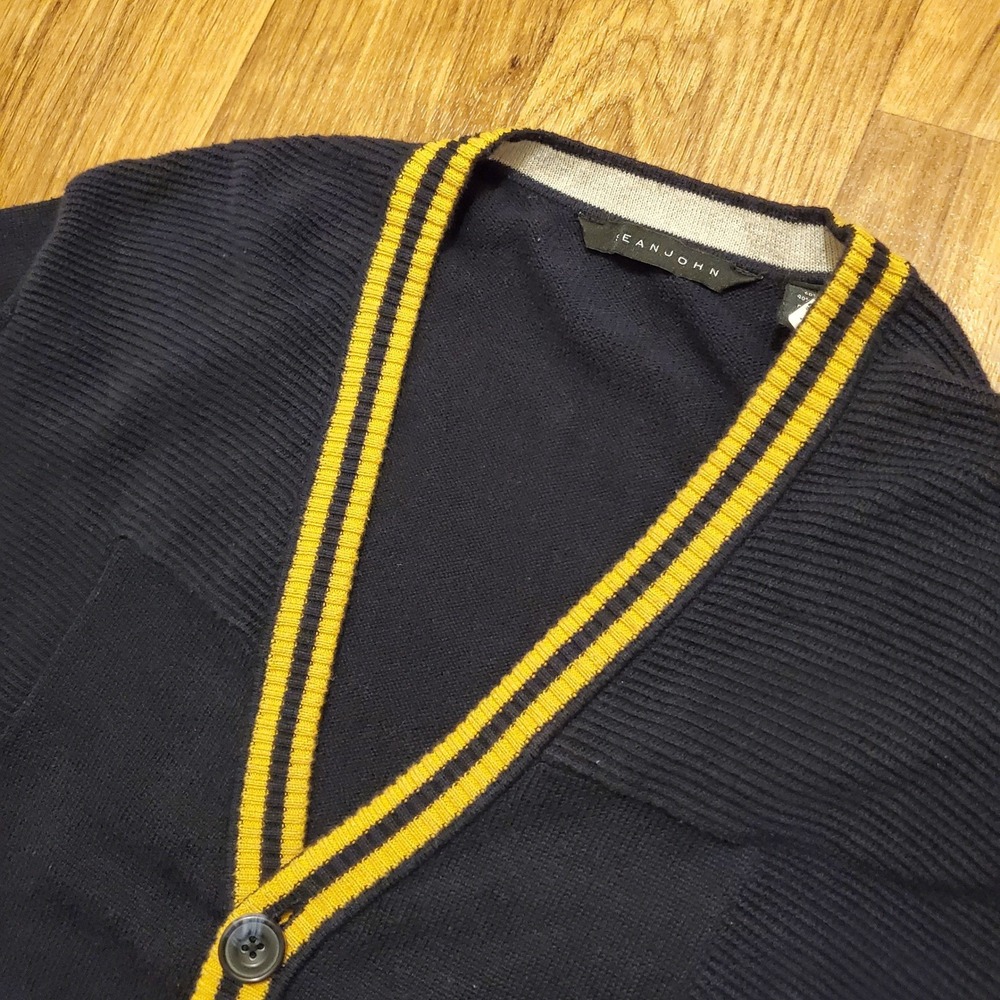Vtg Sean John Cardigan Sweater Men Medium Blue‎ V Neck Y2K